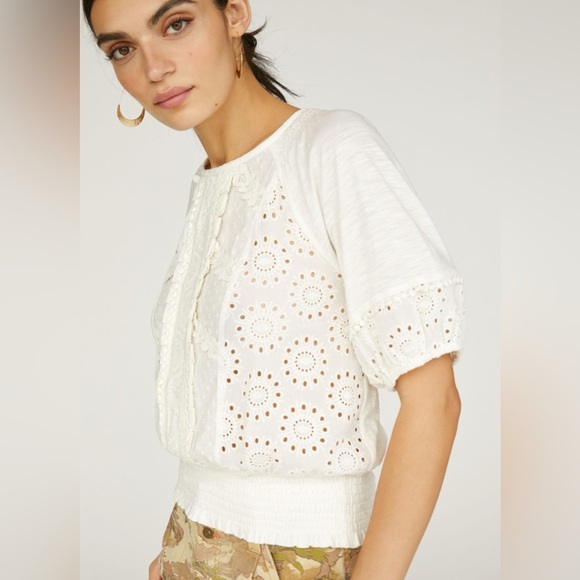 Anthropologie Tops - NWT Anthropologie Porridge Cream Freya Open Back Lace Peasant Top - size M